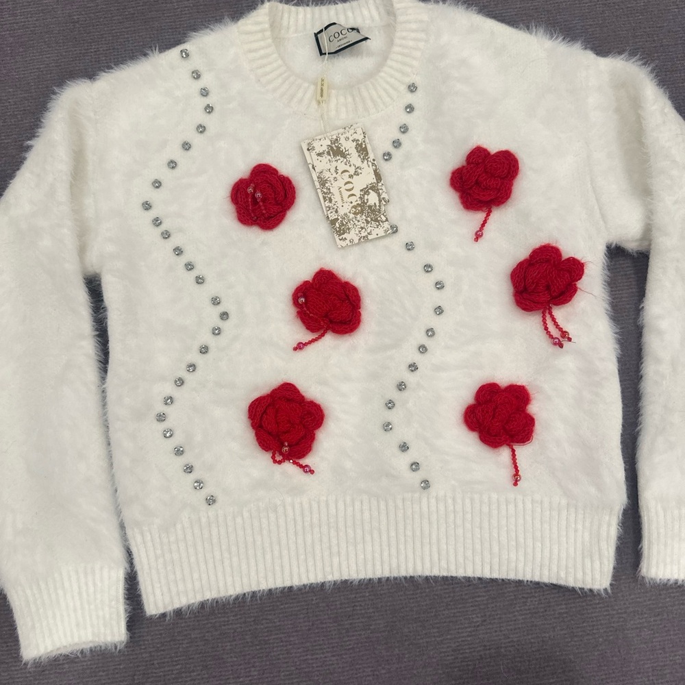 Coco Amoni Crochet Rose And Bling Sweater